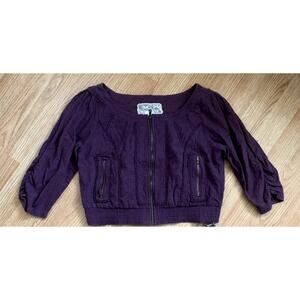 Nick & Mo Anthropologie Embroidered Eyelet Purple Crop Jacket Size M